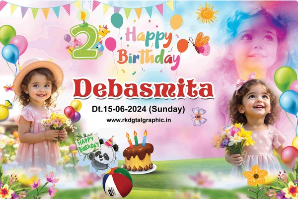 thumbnail Fully Editable Birthday Flex Banner & Invitation Card Design for 2nd Birthday